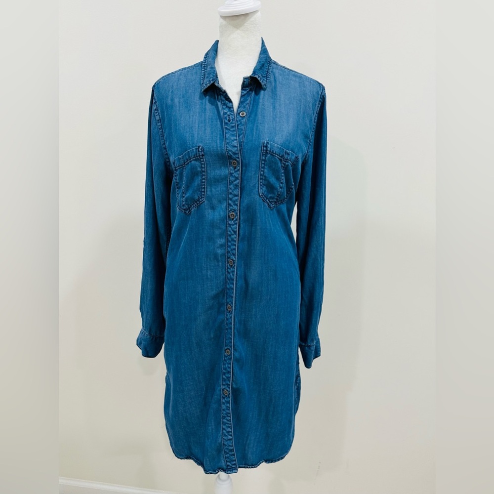 Joan Vass Women's sz S casual shirtdress denim dress chambray long sleeve button